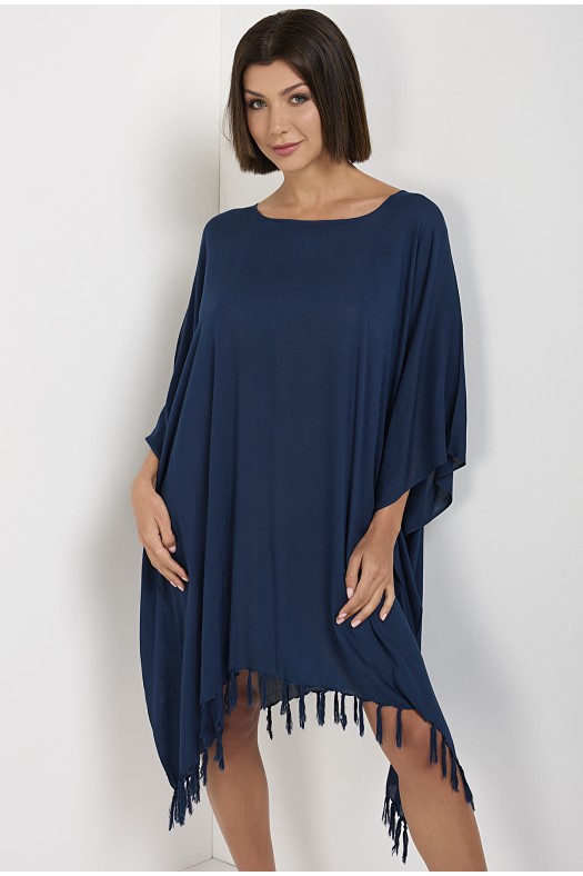 PONCHO SHORT PLAINCOLOUR WITH FRINGES...